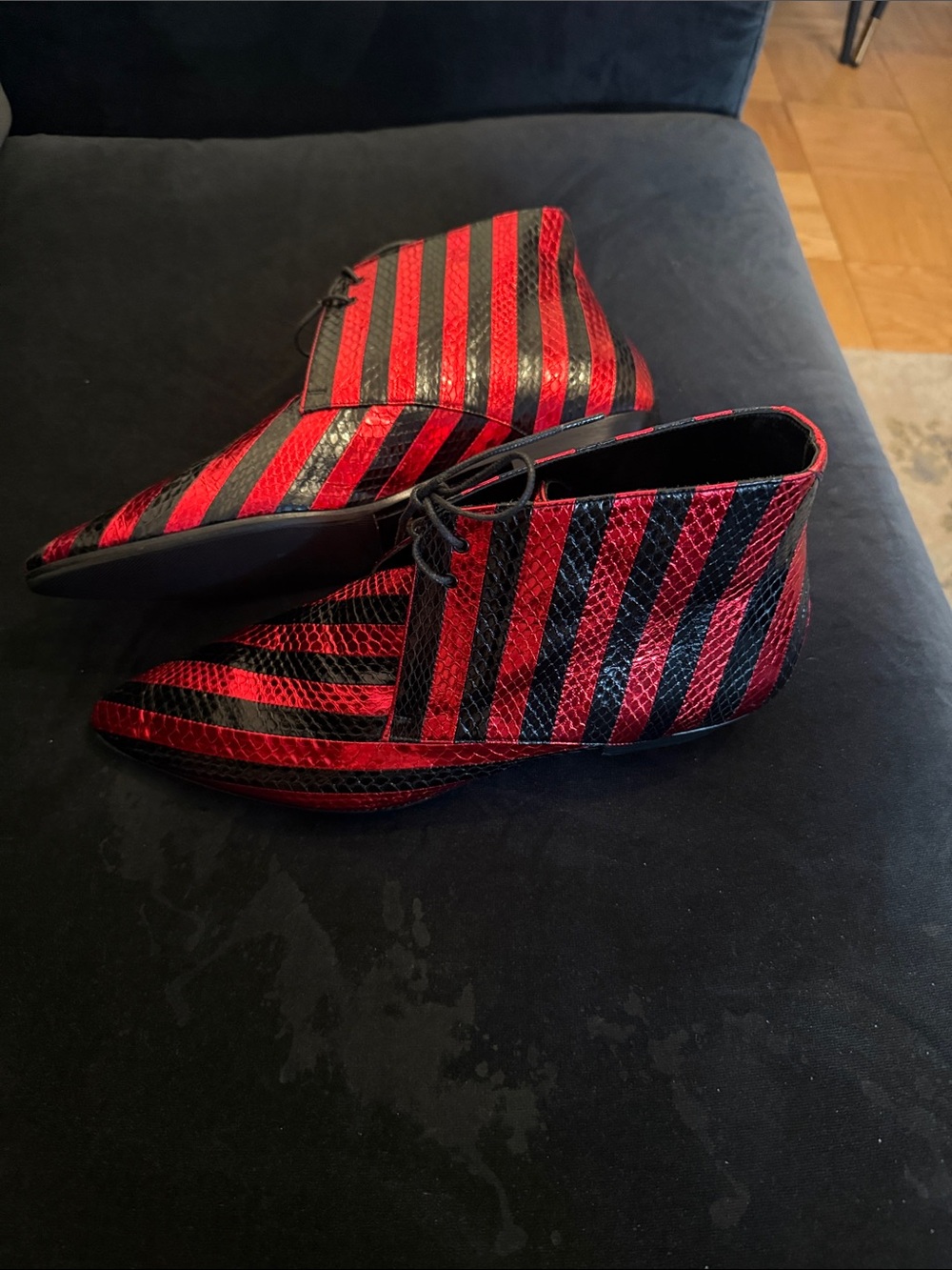 Saint Laurent Red and Black Striped Chukka Boots